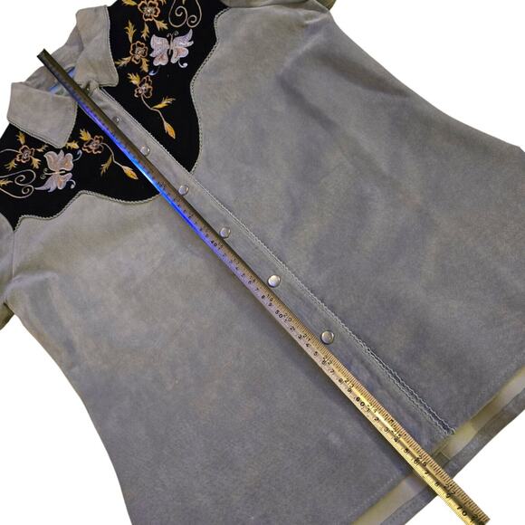 VTG scully leather suede shirt jacket Blue Embroidered Cowgirl Button Up Sz M - Picture 7 of 10